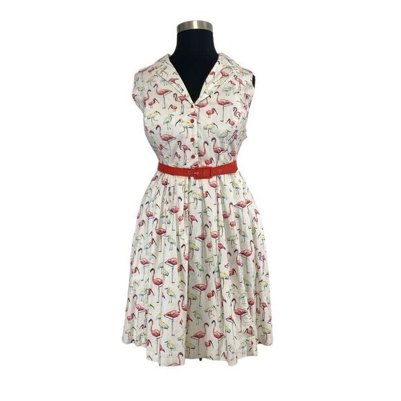 ModCloth 3X Inspired Taste Dress in Flamingos Shirt Dress Retro 50s Cottagecore - Picture 2 of 8